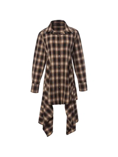 Monse Plaid Asymmetric-draped Shirt Mini Dress In Brown