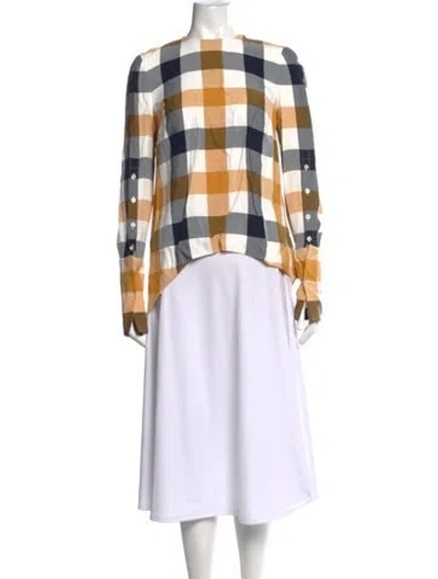 Pre-owned Monse Plaid Print Crew Neck Blouse W/ Tags In Yellow