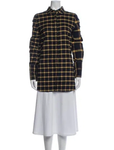 Pre-owned Monse Plaid Print Long Sleeve Button-up Top In Blue