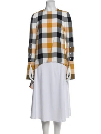 Pre-owned Monse Plaid Print Mock Neck Button-up Top In Yellow