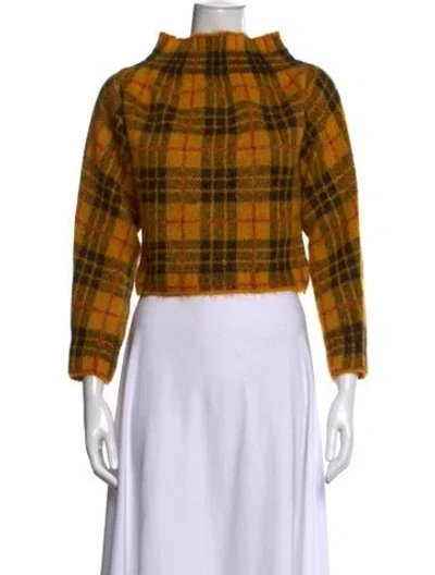 Pre-owned Monse Plaid Print Mock Neck Sweater In Yellow