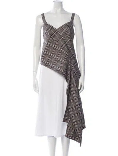 Pre-owned Monse Plaid Print V-neck Top In Brown