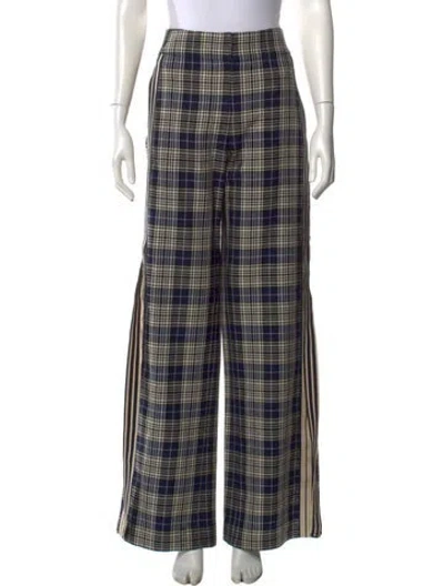 Pre-owned Monse Plaid Print Wide Leg Pants In Blue