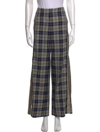 Pre-owned Monse Plaid Print Wide Leg Pants In Blue