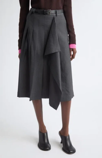 Monse Pleated Asymmetrical Wool Blend Wrap Midi Skirt In Gray