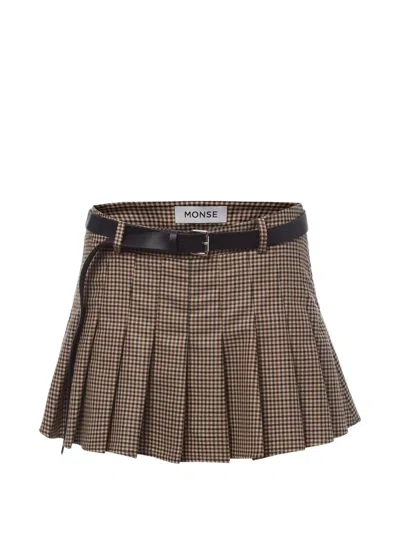 Monse Pleated Belted Mini Skirt In Brown