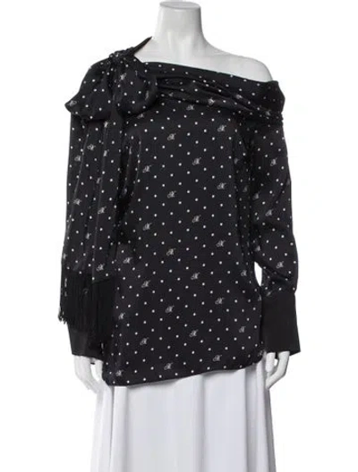 Pre-owned Monse Polka Dot Print Off-the-shoulder Top In Black