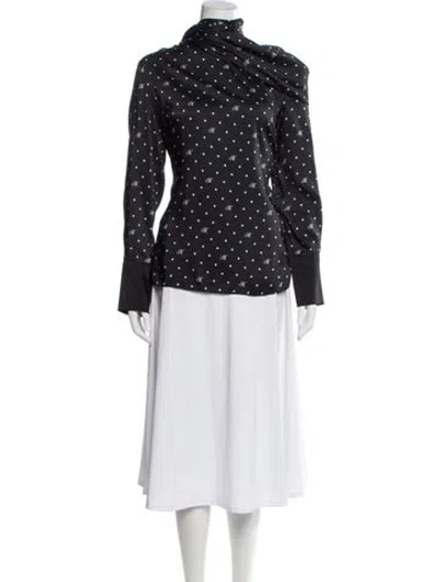Pre-owned Monse Polka Dot Print Turtleneck Blouse In Black