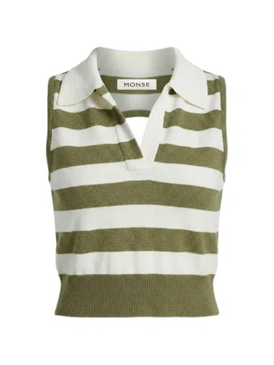 Monse Polo-collar Striped Top In Green