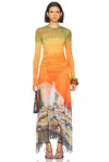 Monse Printed Mesh Hankerchief Hem Midi Dress In Multi