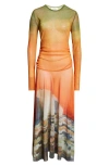 Monse Printed Mesh Hankerchief Hem Midi Dress In Multicolor Print
