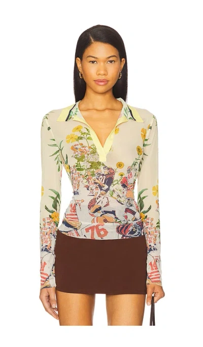 Monse Printed Mesh Polo Top In Multi