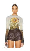 Monse Sunflower Print Mesh Top In Yellow