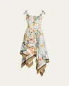 Monse Printed Shoulder-tie Handkerchief Midi Dress In Animal Print