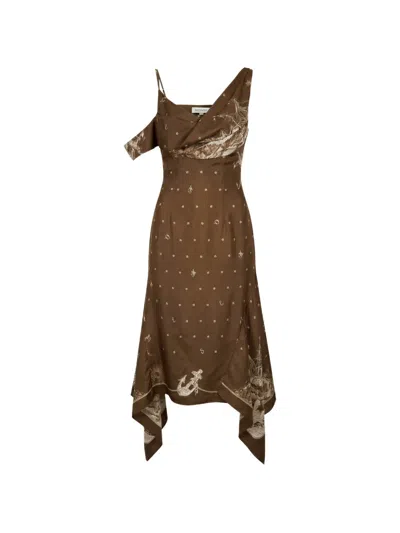 Monse Printed Silk Dress In Brown