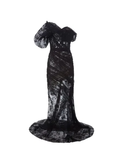 Monse Puff-shoulder Lace Gown In Black