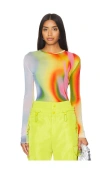 Monse Rainbow Heatwave Mesh Top In Green