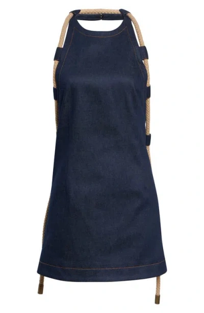 Monse Rope Trim Denim A-line Minidress In Blue