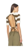 Monse Rope-laced Half Placket Knit Top In Brown