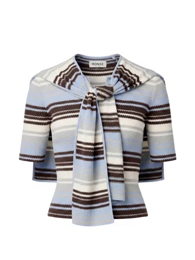 Monse Scarf-detail Striped Sweater In Blue