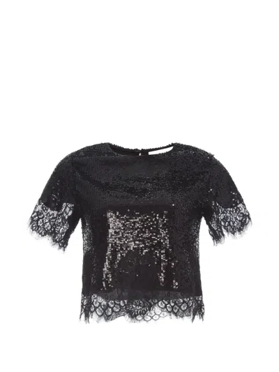 Monse Sequin-embellished Lace-trim Top In Black