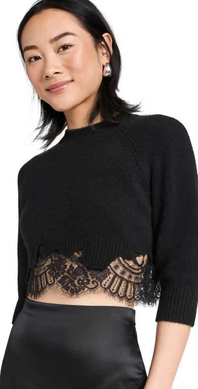 Monse Short Sleeve Lace Hem Sweater Black