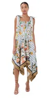 Monse Printed Shoulder-tie Handkerchief Midi Dress In Multi