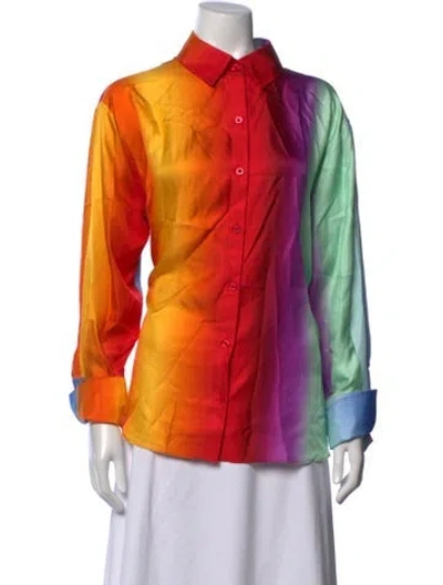 Pre-owned Monse Silk Colorblock Pattern Button-up Top In Orange