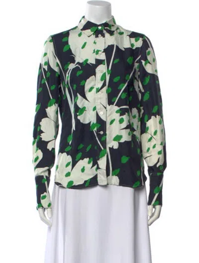 Pre-owned Monse Silk Floral Print Button-up Top In Blue