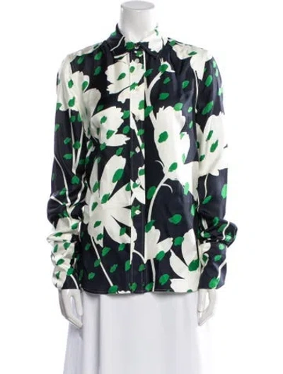 Pre-owned Monse Silk Floral Print Button-up Top In Green