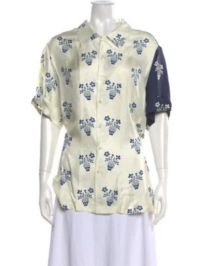 Pre-owned Monse Silk Floral Print Button-up Top In Neutral