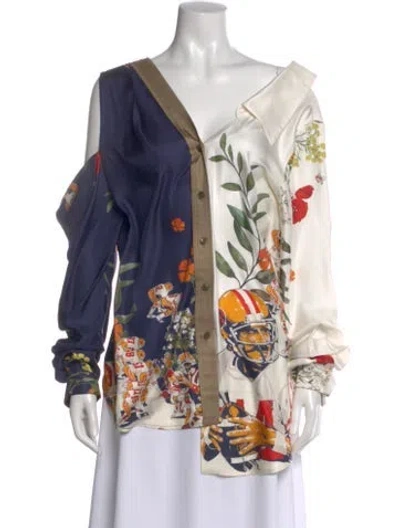 Pre-owned Monse Silk Graphic Print Button-up Top In Multi