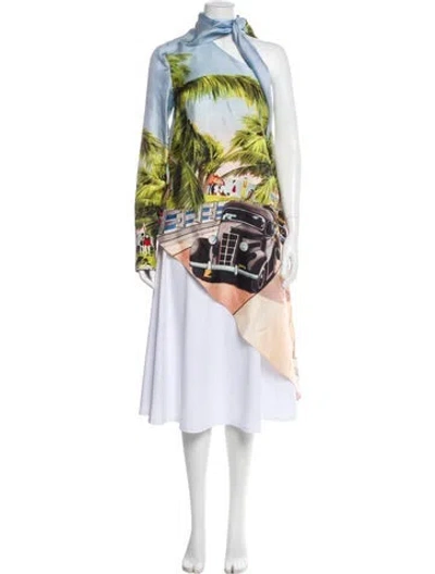 Pre-owned Monse Silk Graphic Print Top In Blue