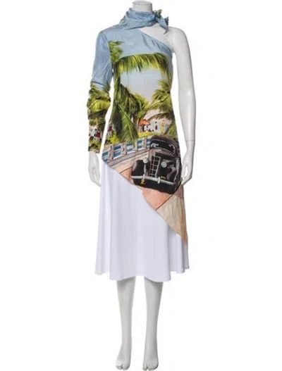 Pre-owned Monse Silk Graphic Print Top In Blue