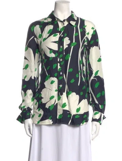 Pre-owned Monse Silk Printed Button-up Top In Blue/green
