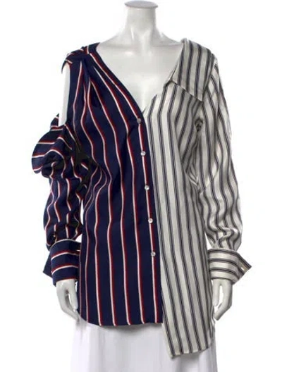 Pre-owned Monse Silk Striped Blouse In Blue