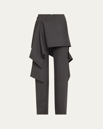 Monse Skirt Overlay Wool Trousers In Charcoal