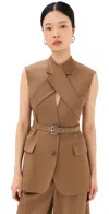 Monse Criss Cross Belted Wool Jacket In Beige