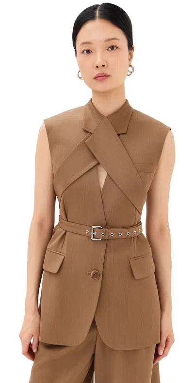 MONSE SLEEVELESS CRISS CROSS JACKET BEIGE