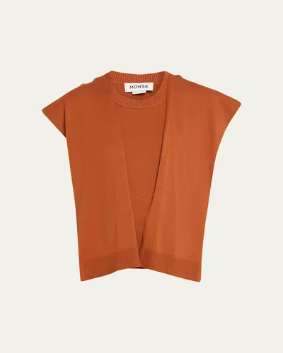 Monse Sleeveless Knit Tie-neck Layered Top In Brown