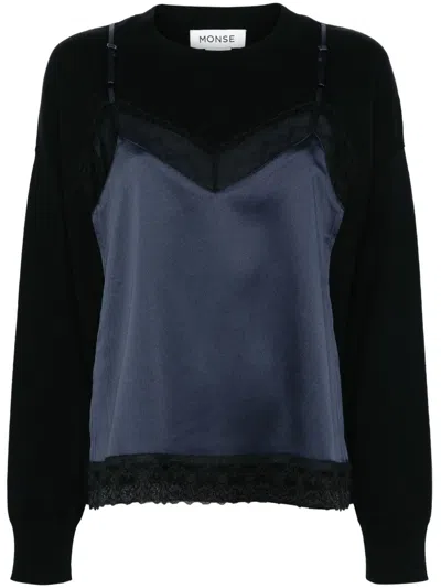 Monse Slip-detailed Wool-blend Jumper In Black