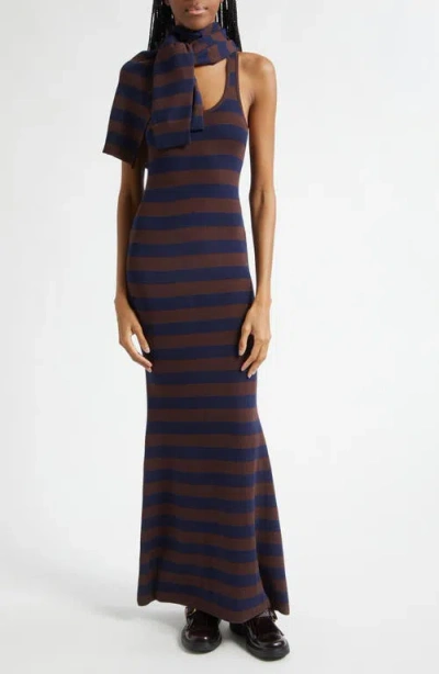Monse Stripe Back Knot Maxi Sweater Dress In Blue