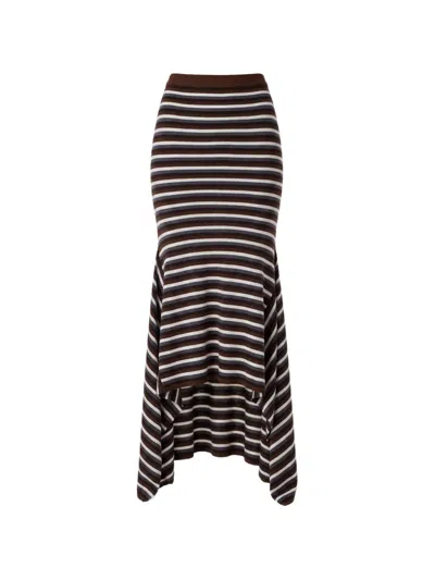 Monse Striped Cascade Midi Skirt In Brown