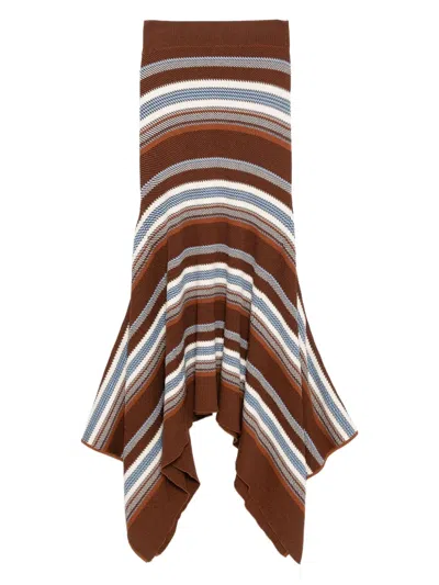 Monse Striped Jacquard Cascade Midi Skirt In Brown