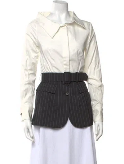Pre-owned Monse Striped Long Sleeve Button-up Top In White
