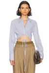 Monse Striped Long-sleeved Wrap Cropped Shirt In Ivory & Navy