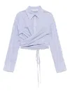 Monse Striped Long-sleeved Wrap Cropped Shirt In Blue