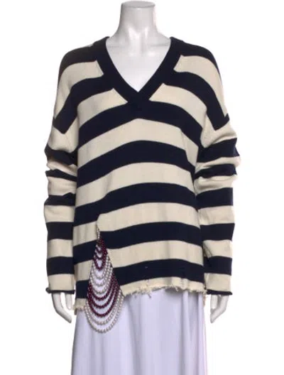 Pre-owned Monse Striped V-neck Sweater In Blue/neutrals