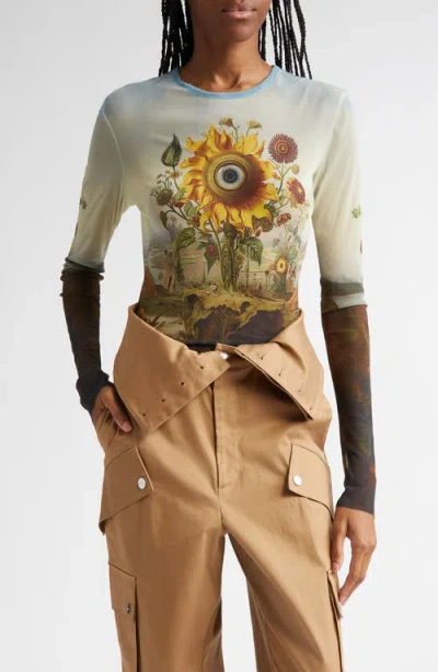 Monse Sunflower Print Mesh Top