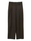 Monse Double Waistband Pleated Virgin Wool Trousers In Brown